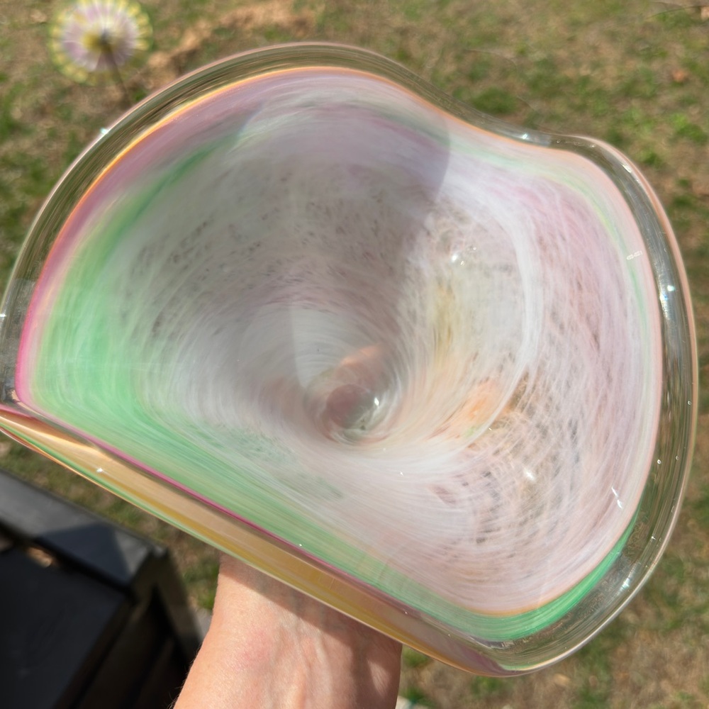 Vtg MCM Murano Glass Ruffled Scalloped Curved Bowl Art Glass hand blown